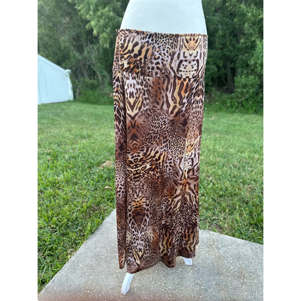Vintage Y2K Leopard Animal Print Indie Hippie Maxi Skirt Gypsy Boho Large Brown
